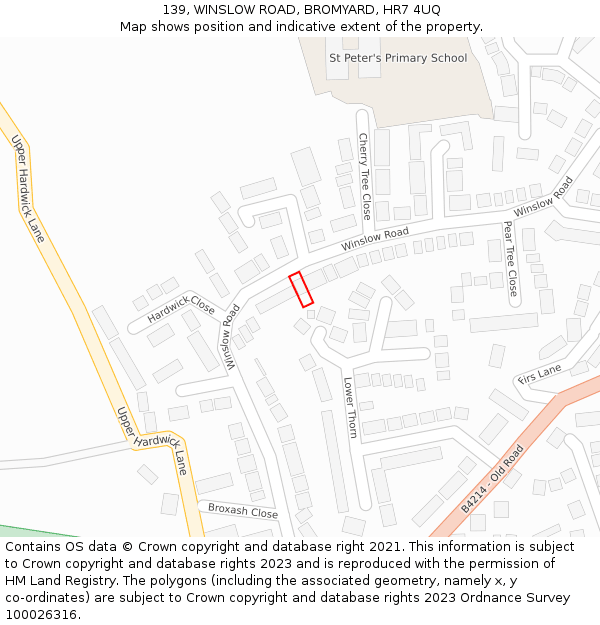 139, WINSLOW ROAD, BROMYARD, HR7 4UQ: Location map and indicative extent of plot