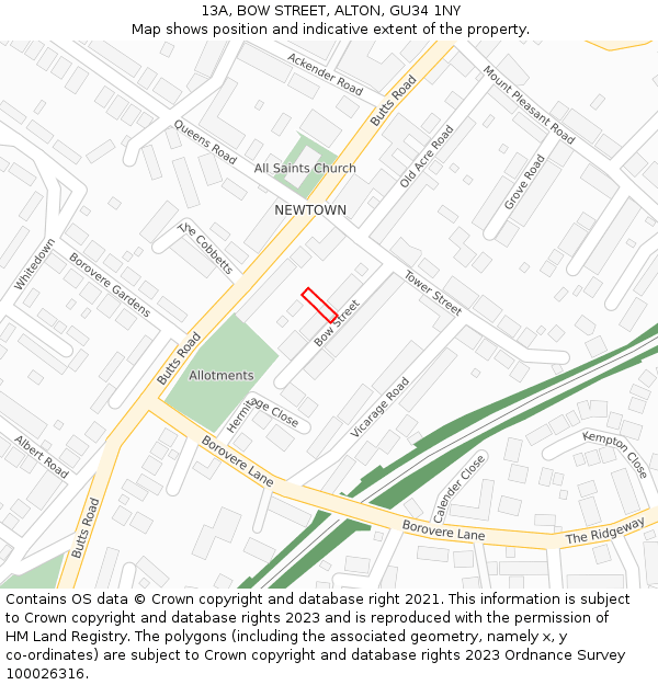 13A, BOW STREET, ALTON, GU34 1NY: Location map and indicative extent of plot