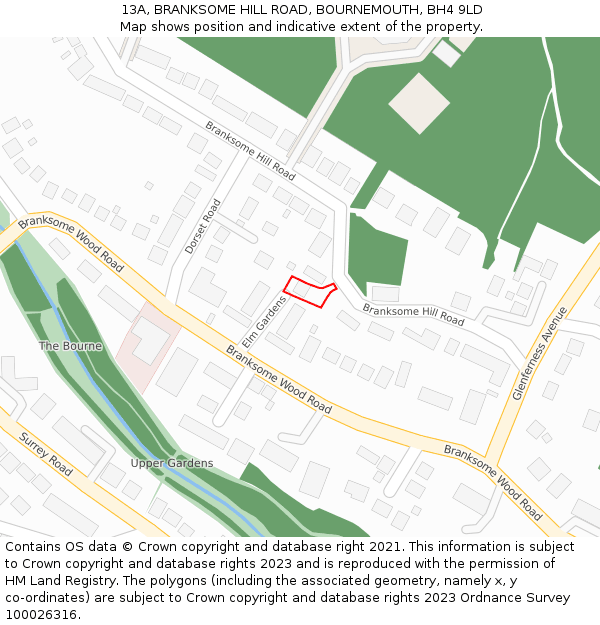 13A, BRANKSOME HILL ROAD, BOURNEMOUTH, BH4 9LD: Location map and indicative extent of plot