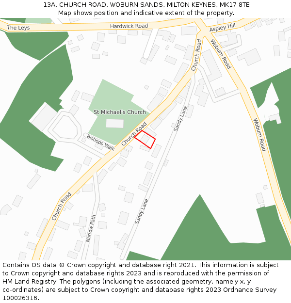 13A, CHURCH ROAD, WOBURN SANDS, MILTON KEYNES, MK17 8TE: Location map and indicative extent of plot