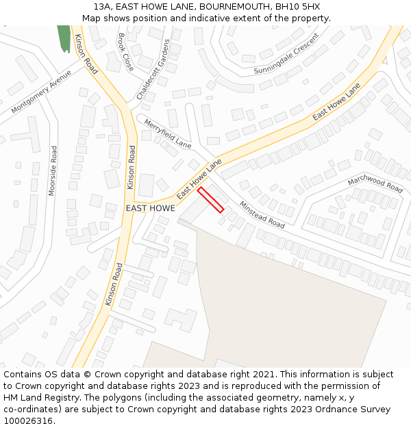 13A, EAST HOWE LANE, BOURNEMOUTH, BH10 5HX: Location map and indicative extent of plot