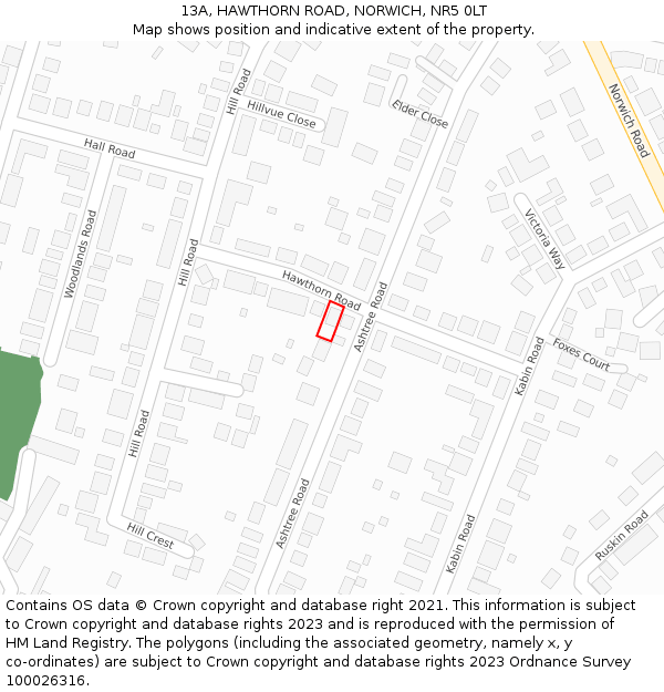 13A, HAWTHORN ROAD, NORWICH, NR5 0LT: Location map and indicative extent of plot