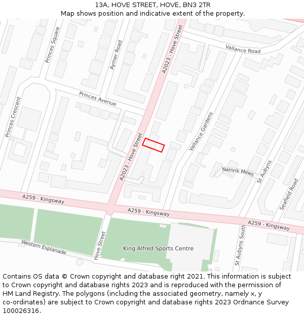 13A, HOVE STREET, HOVE, BN3 2TR: Location map and indicative extent of plot