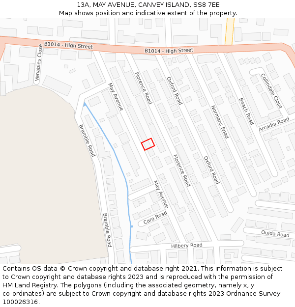 13A, MAY AVENUE, CANVEY ISLAND, SS8 7EE: Location map and indicative extent of plot