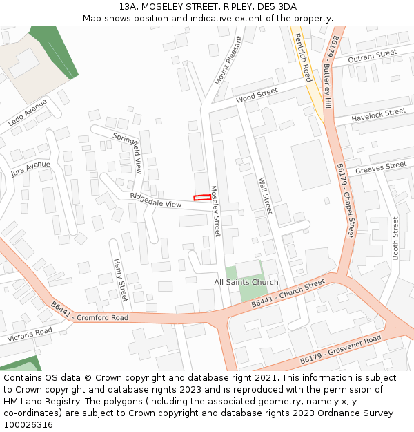 13A, MOSELEY STREET, RIPLEY, DE5 3DA: Location map and indicative extent of plot