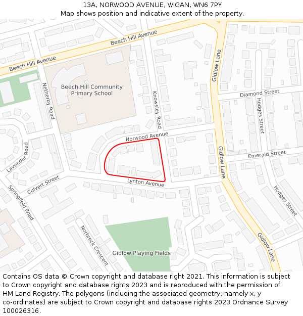 13A, NORWOOD AVENUE, WIGAN, WN6 7PY: Location map and indicative extent of plot