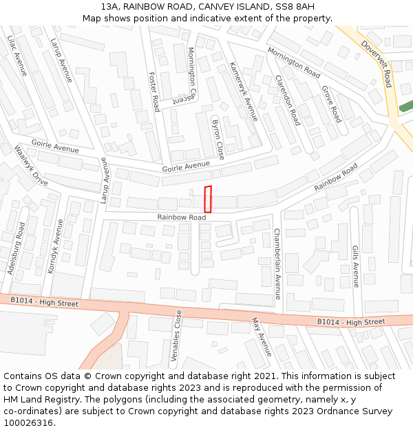 13A, RAINBOW ROAD, CANVEY ISLAND, SS8 8AH: Location map and indicative extent of plot