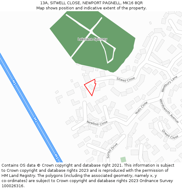 13A, SITWELL CLOSE, NEWPORT PAGNELL, MK16 8QR: Location map and indicative extent of plot