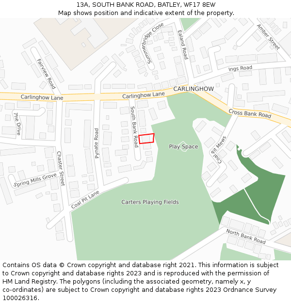 13A, SOUTH BANK ROAD, BATLEY, WF17 8EW: Location map and indicative extent of plot