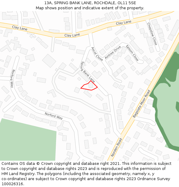13A, SPRING BANK LANE, ROCHDALE, OL11 5SE: Location map and indicative extent of plot