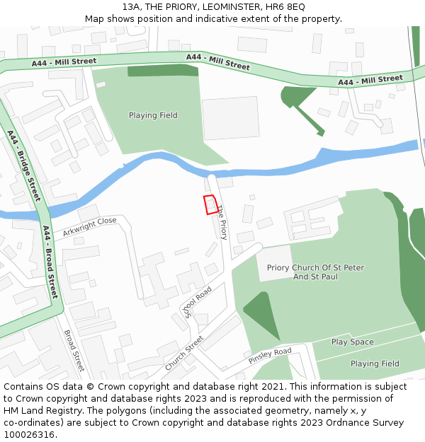 13A, THE PRIORY, LEOMINSTER, HR6 8EQ: Location map and indicative extent of plot
