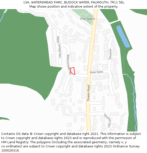 13A, WATERSMEAD PARC, BUDOCK WATER, FALMOUTH, TR11 5EL: Location map and indicative extent of plot