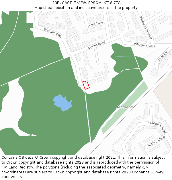 13B, CASTLE VIEW, EPSOM, KT18 7TG: Location map and indicative extent of plot