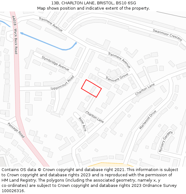 13B, CHARLTON LANE, BRISTOL, BS10 6SG: Location map and indicative extent of plot