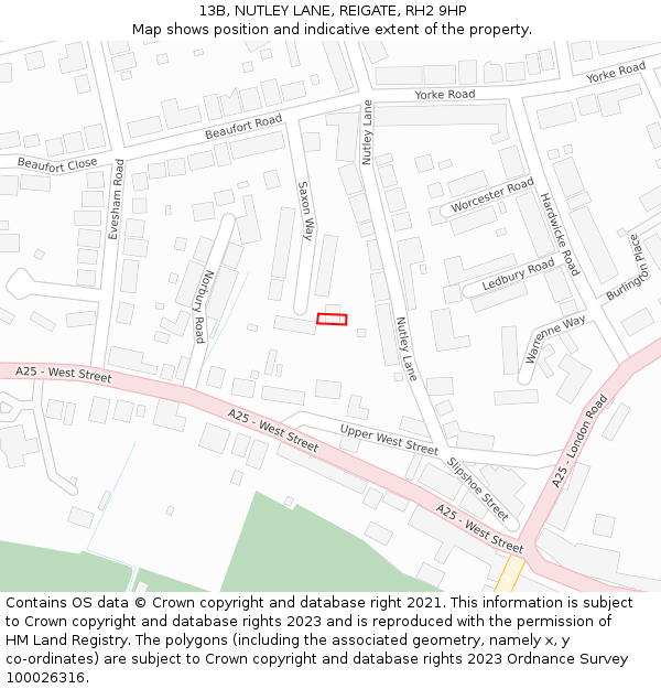 13B, NUTLEY LANE, REIGATE, RH2 9HP: Location map and indicative extent of plot