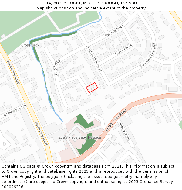 14, ABBEY COURT, MIDDLESBROUGH, TS6 9BU: Location map and indicative extent of plot