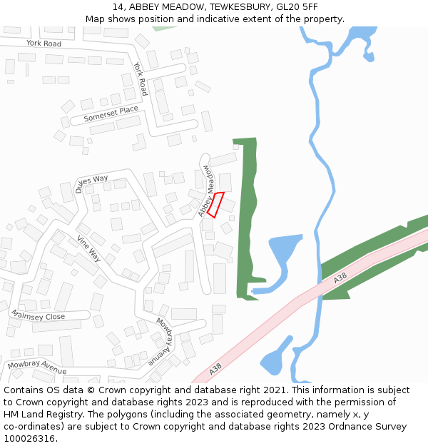 14, ABBEY MEADOW, TEWKESBURY, GL20 5FF: Location map and indicative extent of plot