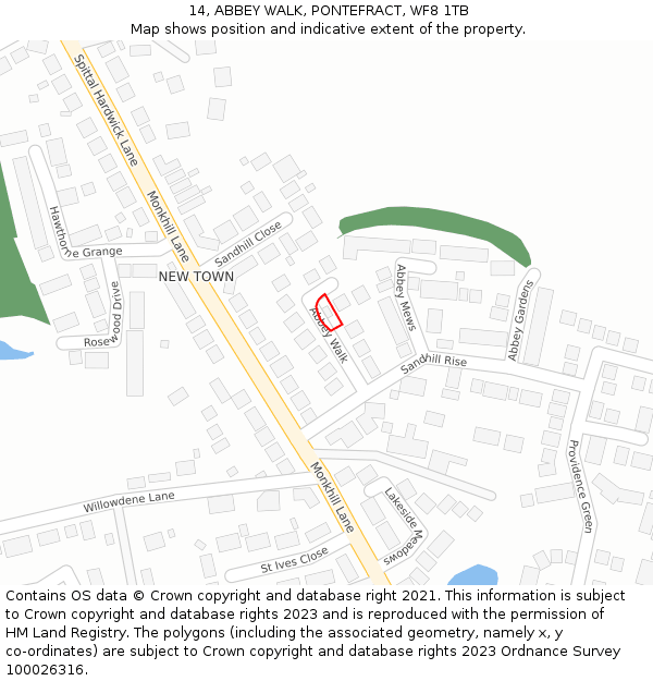 14, ABBEY WALK, PONTEFRACT, WF8 1TB: Location map and indicative extent of plot