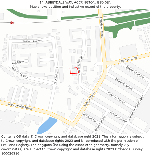 14, ABBEYDALE WAY, ACCRINGTON, BB5 0EN: Location map and indicative extent of plot