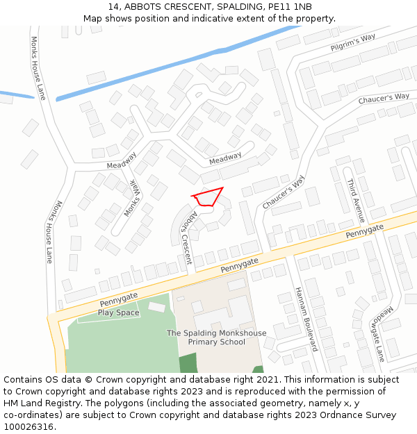 14, ABBOTS CRESCENT, SPALDING, PE11 1NB: Location map and indicative extent of plot