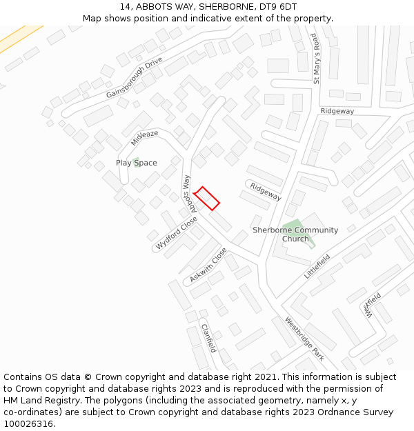 14, ABBOTS WAY, SHERBORNE, DT9 6DT: Location map and indicative extent of plot