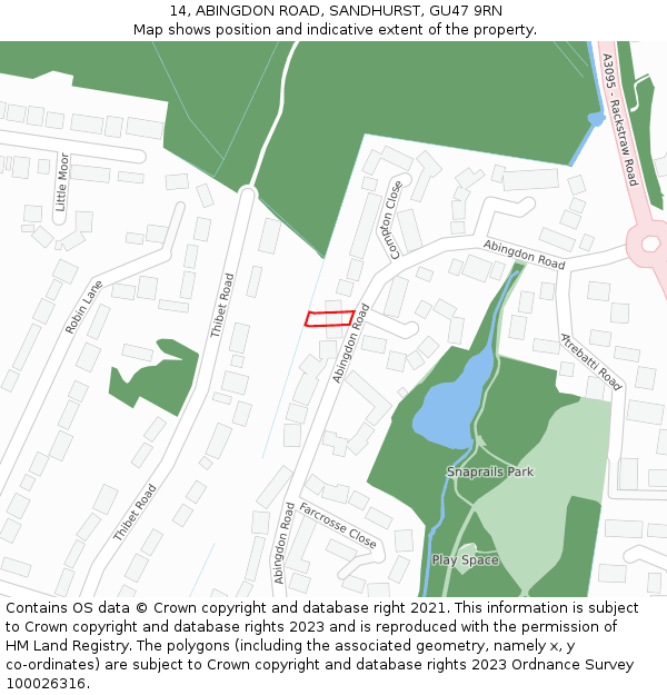 14, ABINGDON ROAD, SANDHURST, GU47 9RN: Location map and indicative extent of plot