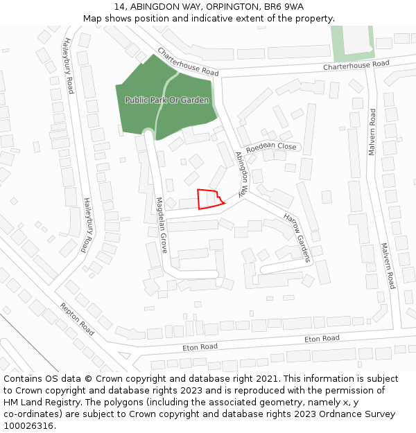 14, ABINGDON WAY, ORPINGTON, BR6 9WA: Location map and indicative extent of plot