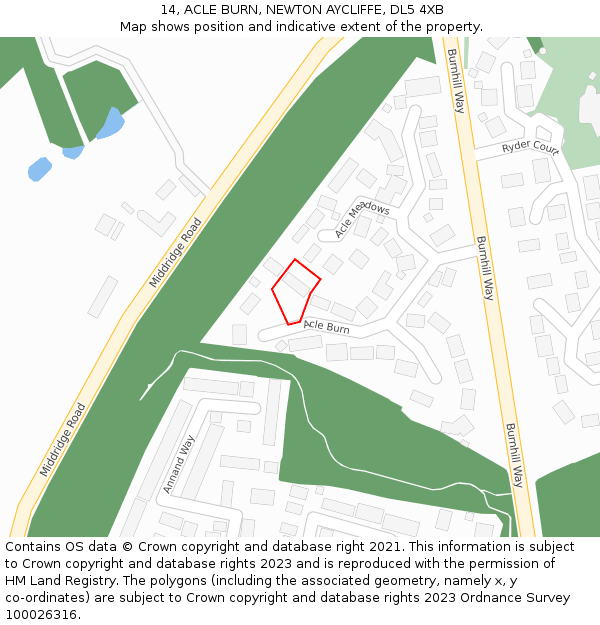 14, ACLE BURN, NEWTON AYCLIFFE, DL5 4XB: Location map and indicative extent of plot