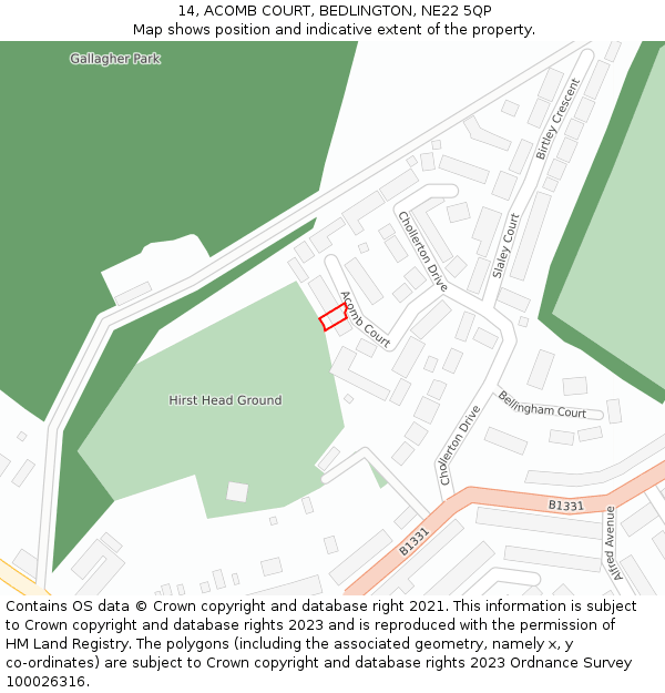 14, ACOMB COURT, BEDLINGTON, NE22 5QP: Location map and indicative extent of plot