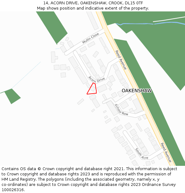 14, ACORN DRIVE, OAKENSHAW, CROOK, DL15 0TF: Location map and indicative extent of plot