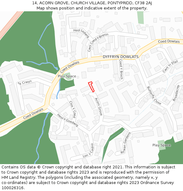 14, ACORN GROVE, CHURCH VILLAGE, PONTYPRIDD, CF38 2AJ: Location map and indicative extent of plot