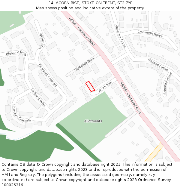 14, ACORN RISE, STOKE-ON-TRENT, ST3 7YP: Location map and indicative extent of plot