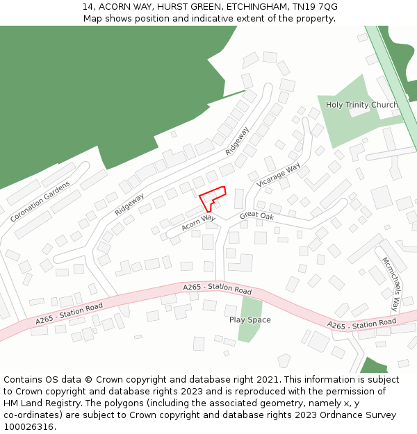 14, ACORN WAY, HURST GREEN, ETCHINGHAM, TN19 7QG: Location map and indicative extent of plot