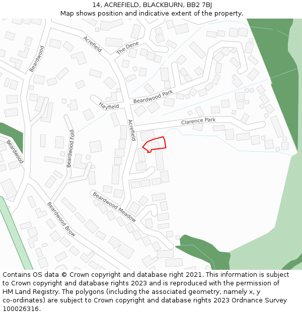 14, ACREFIELD, BLACKBURN, BB2 7BJ: Location map and indicative extent of plot