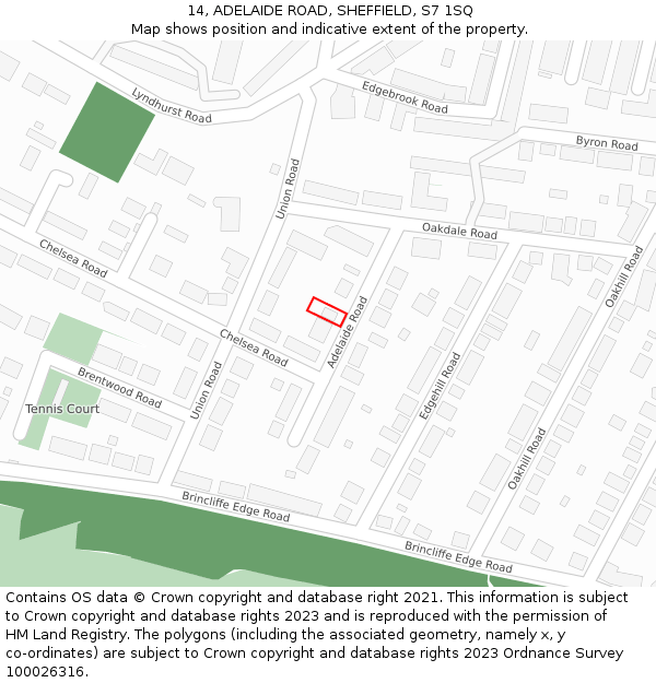 14, ADELAIDE ROAD, SHEFFIELD, S7 1SQ: Location map and indicative extent of plot