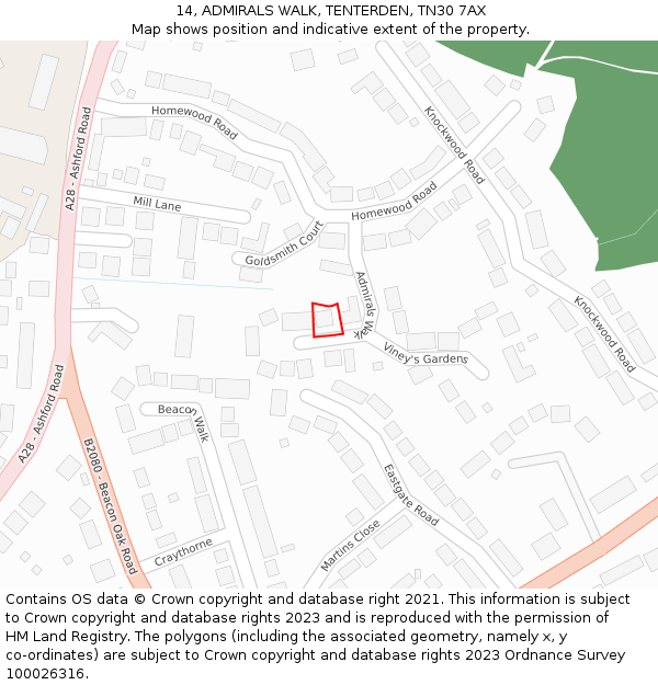 14, ADMIRALS WALK, TENTERDEN, TN30 7AX: Location map and indicative extent of plot