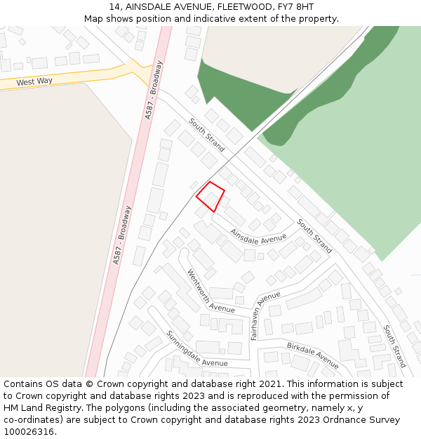 14, AINSDALE AVENUE, FLEETWOOD, FY7 8HT: Location map and indicative extent of plot