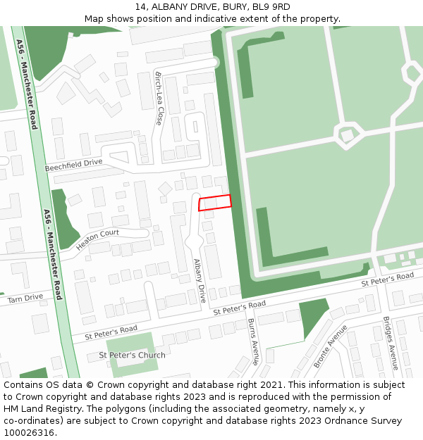 14, ALBANY DRIVE, BURY, BL9 9RD: Location map and indicative extent of plot