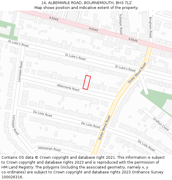 14, ALBEMARLE ROAD, BOURNEMOUTH, BH3 7LZ: Location map and indicative extent of plot