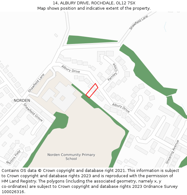 14, ALBURY DRIVE, ROCHDALE, OL12 7SX: Location map and indicative extent of plot