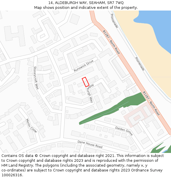 14, ALDEBURGH WAY, SEAHAM, SR7 7WQ: Location map and indicative extent of plot