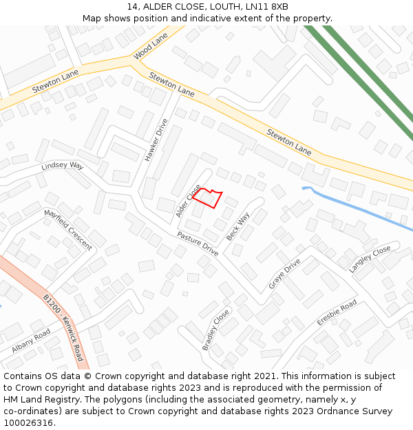 14, ALDER CLOSE, LOUTH, LN11 8XB: Location map and indicative extent of plot