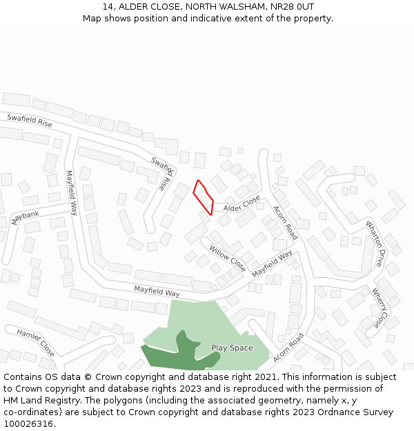 14, ALDER CLOSE, NORTH WALSHAM, NR28 0UT: Location map and indicative extent of plot