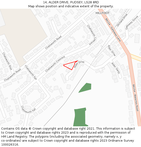 14, ALDER DRIVE, PUDSEY, LS28 8RD: Location map and indicative extent of plot