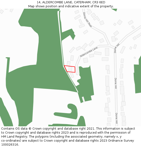 14, ALDERCOMBE LANE, CATERHAM, CR3 6ED: Location map and indicative extent of plot
