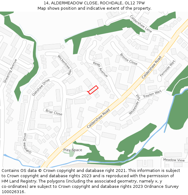 14, ALDERMEADOW CLOSE, ROCHDALE, OL12 7PW: Location map and indicative extent of plot