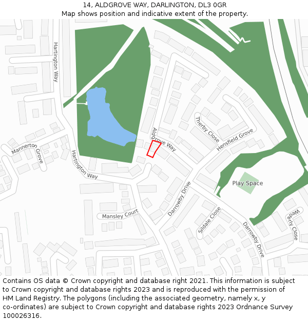 14, ALDGROVE WAY, DARLINGTON, DL3 0GR: Location map and indicative extent of plot