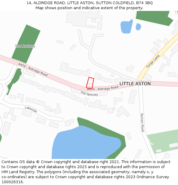 14, ALDRIDGE ROAD, LITTLE ASTON, SUTTON COLDFIELD, B74 3BQ: Location map and indicative extent of plot