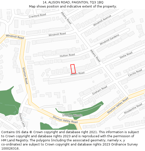 14, ALISON ROAD, PAIGNTON, TQ3 1BQ: Location map and indicative extent of plot