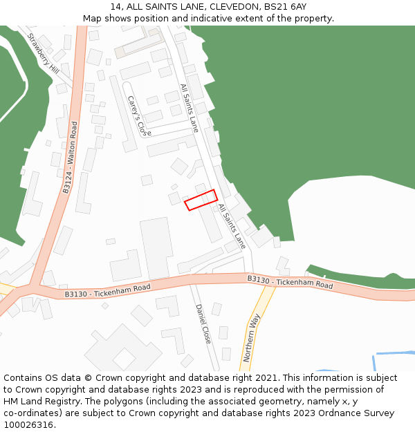 14, ALL SAINTS LANE, CLEVEDON, BS21 6AY: Location map and indicative extent of plot